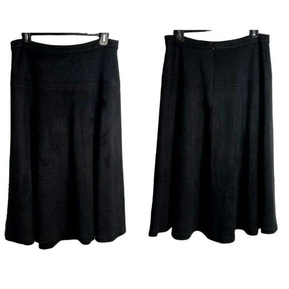 Premise Studio Black Moleskin Midi Skirt Sz 4 Flared Stretch - Picture 1 of 5